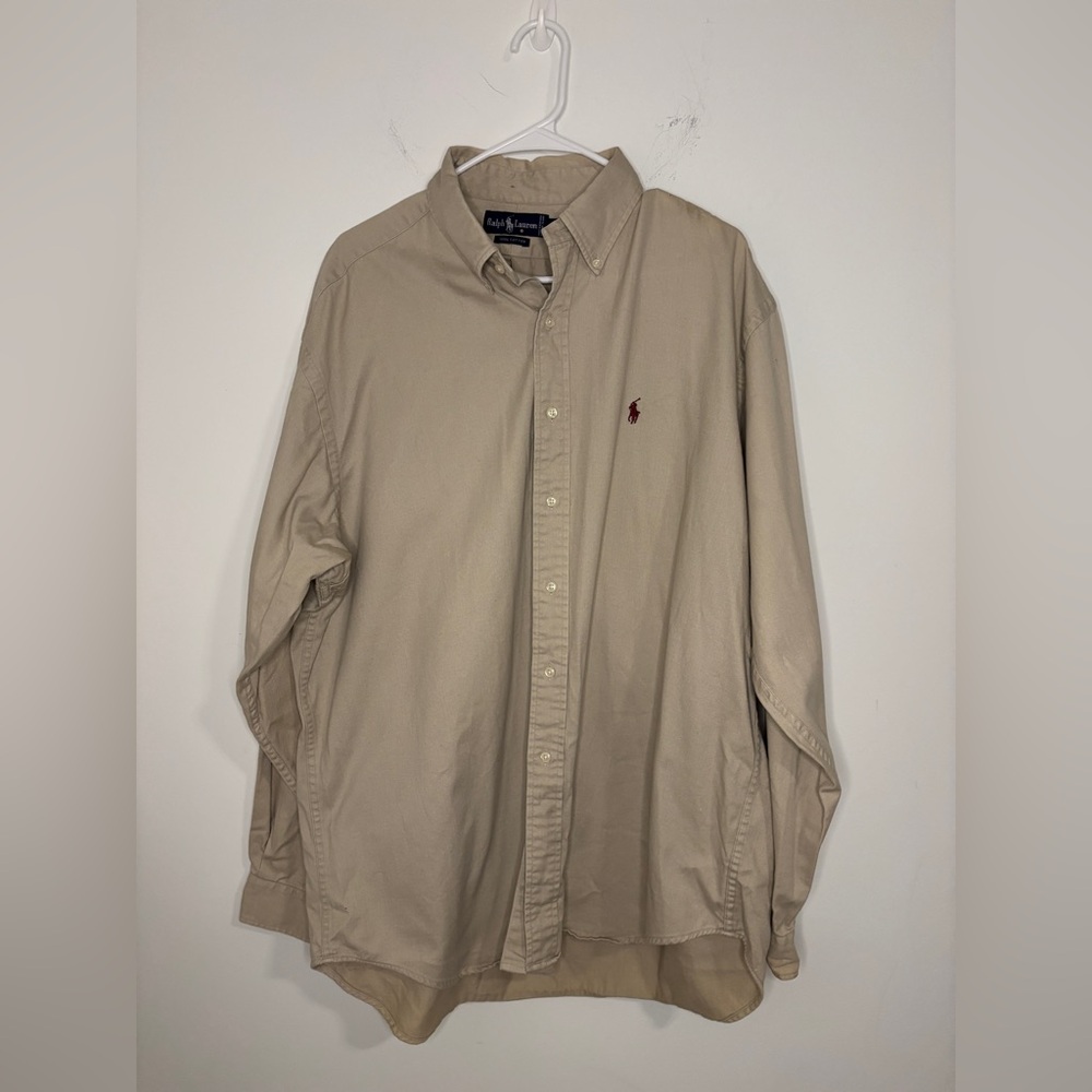 Vintage 90s Ralph Lauren Button Down Shirt Sz XL Khaki Safari Classic Y2K Retro